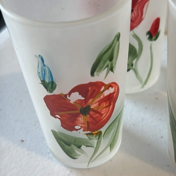 VINTAGE FROSTED GLASSWARE SET LILY COMPANY HANDPAINTED Hand-Painted Floral - Picture 6 of 10